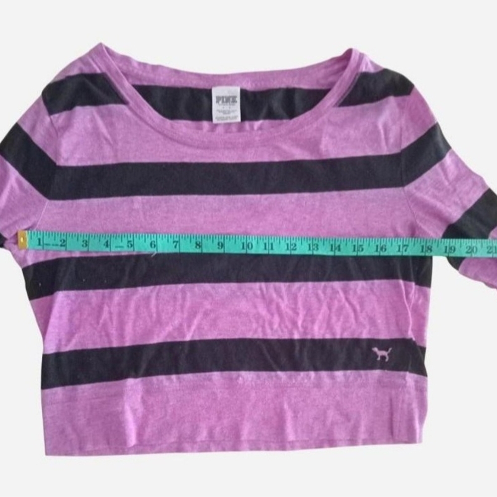 Victoria's Secret PINK Purple Black Striped Long Sleeve Tee T-Shirt Alt Y2K 90s - Picture 5 of 8